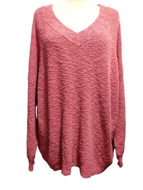 SONOMA 3X Plus Size Pink Cotton Knit Sweater V Neck Lightweight Casual Oversized
